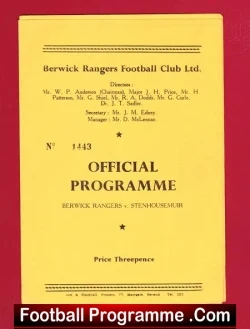 Berwick Rangers v Stenhousemuir 1959 - football programme