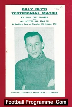 Billy Bly Testimonial Benefit Match Hull City 1961 - football programme