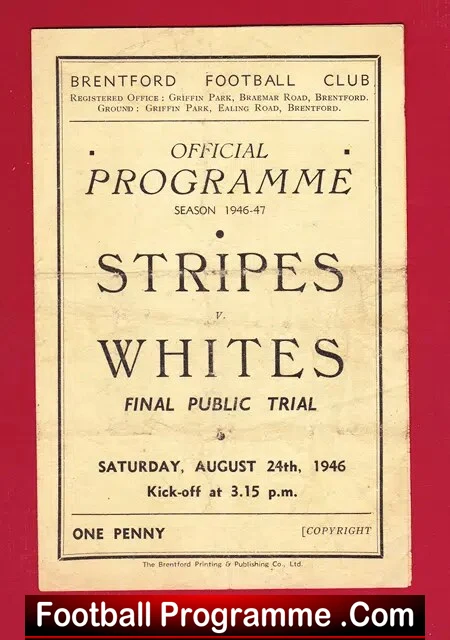 Brentford Stripes v Whites 1946 – Final Public Trials Match
