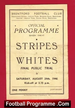 Brentford Stripes v Whites 1946 – Final Public Trials Match