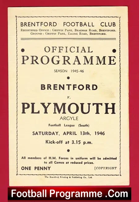 Brentford v Plymouth Argyle 1946