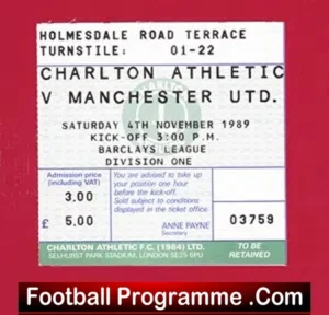 Charlton Athletic v Manchester United 1989 – Football Ticket