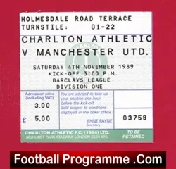 Charlton Athletic v Manchester United 1989 – Football Ticket
