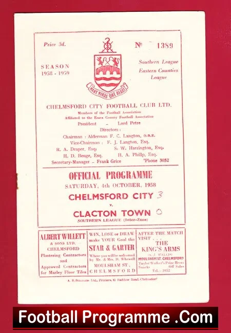 Chelmsford City v Clacton Town 1958