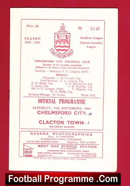 Chelmsford City v Clacton Town 1960