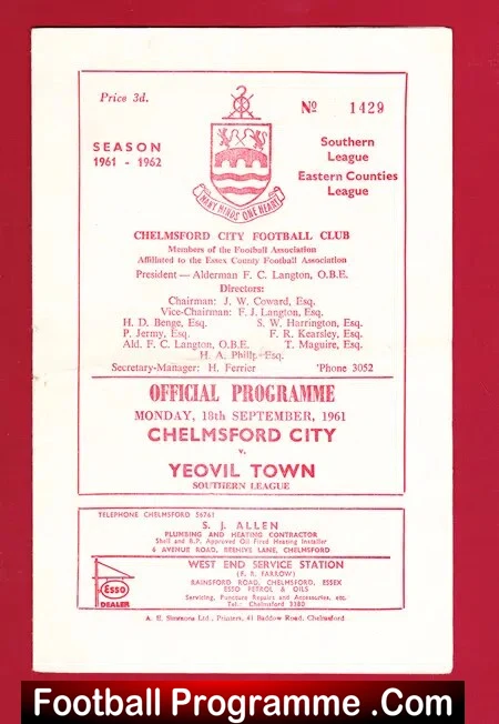 Chelmsford City v Yeovil Town 1961 – Southern Football League