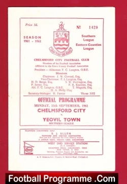 Chelmsford City v Yeovil Town 1961 – Southern Football League