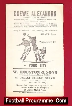 Crewe Alexandra v York City 1956 - football programme