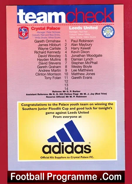 Crystal Palace v Leeds United 1997 - Youth Cup Final 2nd Leg