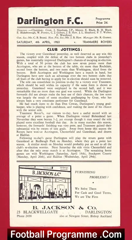 Darlington v Tranmere Rovers 1953