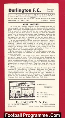 Darlington v Tranmere Rovers 1953