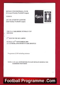 Dengo United v Blackburn Leisure 2009 - Sunday Cup - Bootle - football programme