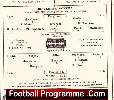 Doncaster Rovers v York City 1947