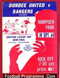 Dundee United v Glasgow Rangers 1964 - Scotland Cup Semi Final - football programme