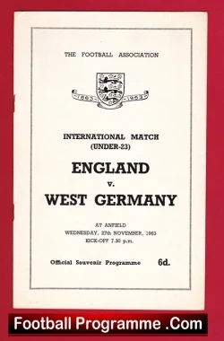 England v Germany 1963 - U23 at Anfield Liverpool - football programme