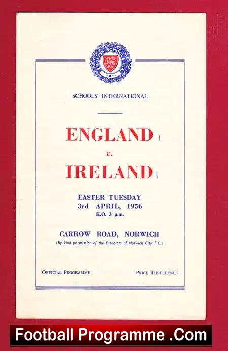 England v Northern Ireland 1956 – Schoolboys at Norwich City