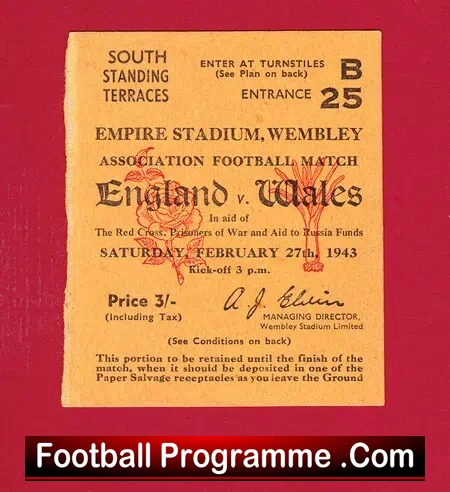 England v Wales 1943 – International Football Ticket Wembley