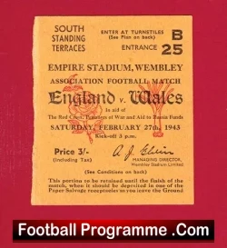 England v Wales 1943 – International Football Ticket Wembley
