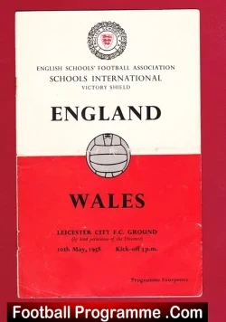 England v Wales 1958 - Schoolboys at Leicester City - football programme