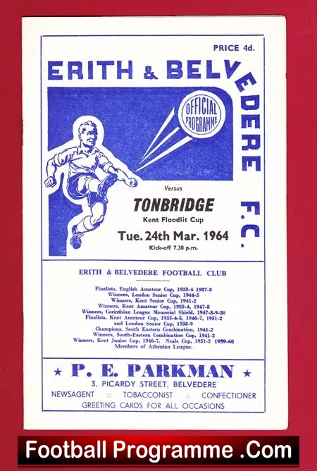 Erith Belverdale v Tonbridge 1964 – Kent Floodlit Cup