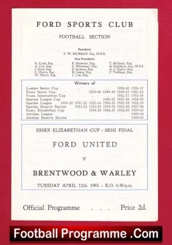 Ford United v Brentwood Warley 1961 Essex Elizabethian SemiFinal
