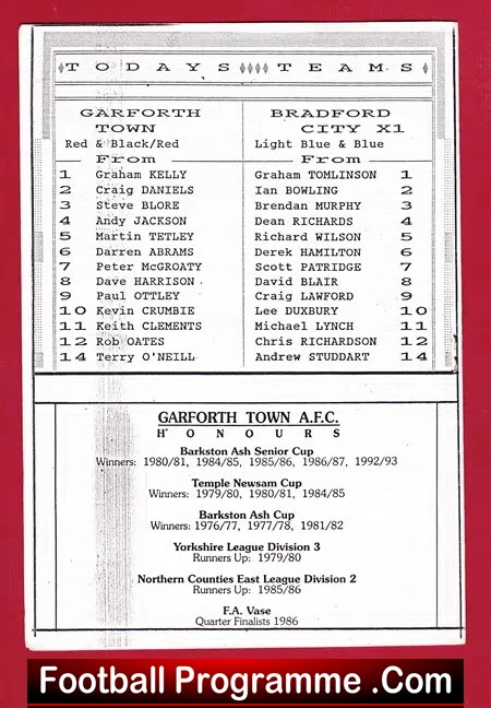Garforth Town v Bradford City 1993 - Pre Season Friendly
