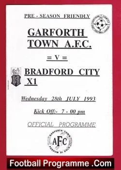 Garforth Town v Bradford City 1993 - Pre Season Friendly - football programme