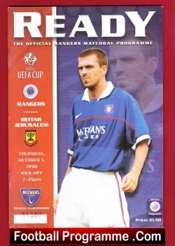Glasgow Rangers v Beitar Jerusalem 1998 - Jewish Israel Team - football programme