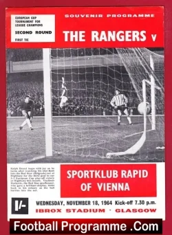 Glasgow Rangers v Rapid Vienna 1964 - European Cup Ibrox - football programme