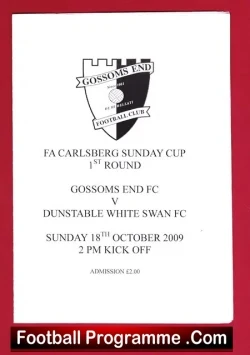 Gossoms End v Dunstable White Swan 2009 - Sunday Cup - football programme