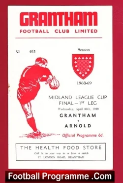 Grantham Town v Arnold Town 1969 - Midland League Cup Final - football programme