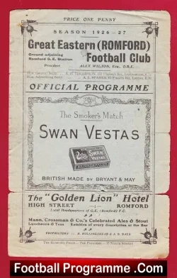 Great Eastern Romford v Chesham United 1926 - 1920's Programme - football programme