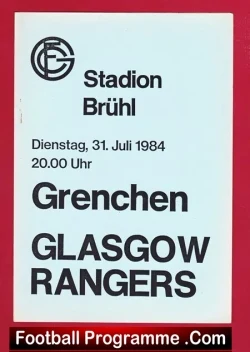 Grenchen v Glasgow Rangers 1984 - Switzerland - football programme