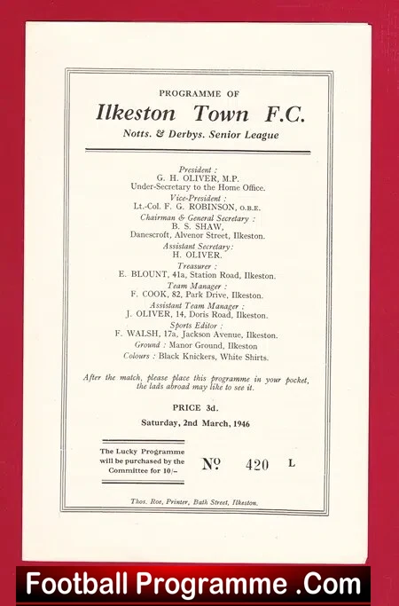 Ilkeston Town v Derby County 1946