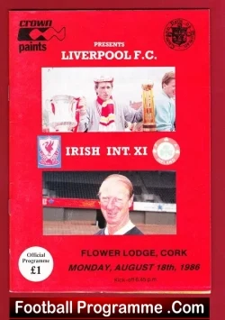 Irish International X v Liverpool 1986 Flower Lodge Cork Ireland - football programme