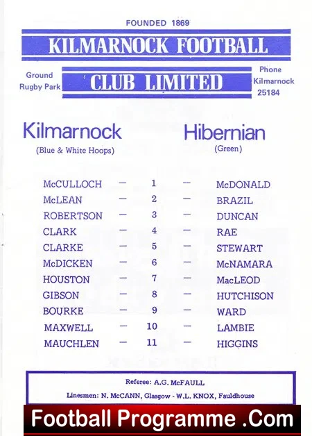 Kilmarnock v Hibernian Hibs 1979