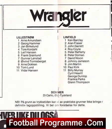 Lillestrom v Linfield 1978 - Norway
