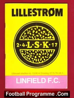 Lillestrom v Linfield 1978 - Norway - football programme