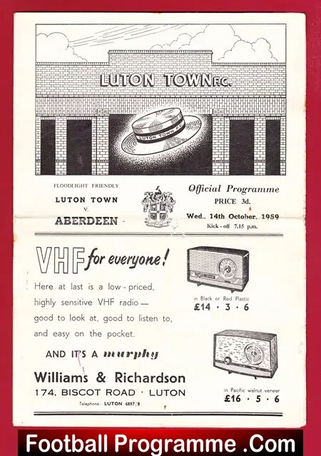 Luton Town v Aberdeen 1959 – Friendly Match – Scotland Club
