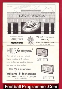 Luton Town v Aberdeen 1959 – Friendly Match – Scotland Club
