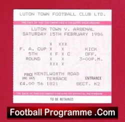 Luton Town v Arsenal 1986 – Football Ticket