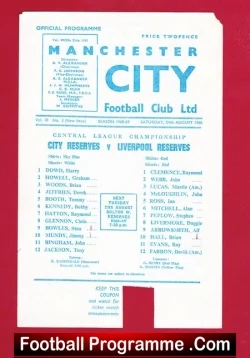 Manchester City v Liverpool 1968 - Reserves Match - football programme