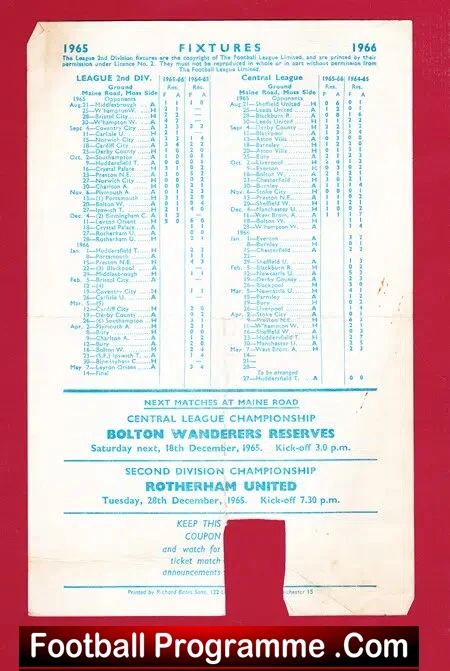 Manchester City v Manchester United 1965 - Youth Game