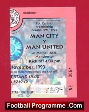 Manchester City v Manchester United 1993 – Ticket