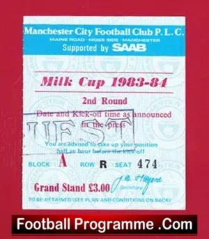 Manchester City v Torquay United 1983 – Ticket Milk Cup 2nd Leg