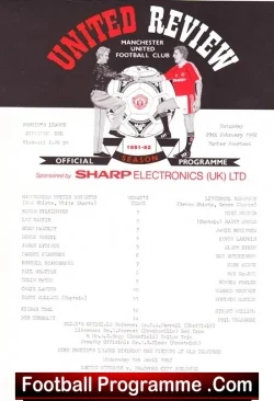 Manchester United v Liverpool 1992 - Reserves Match - football programme