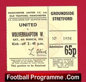 Manchester United v Wolves 1976 – Ticket Old Trafford