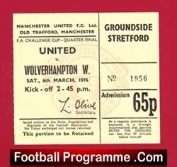 Manchester United v Wolves 1976 – Ticket Old Trafford