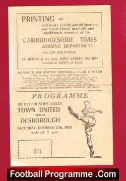 March Town United v Desborough 1953 - United Counties League 50s - football programme