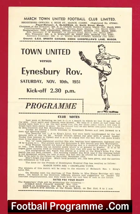 March Town United v Eynesbury Rovers 1951